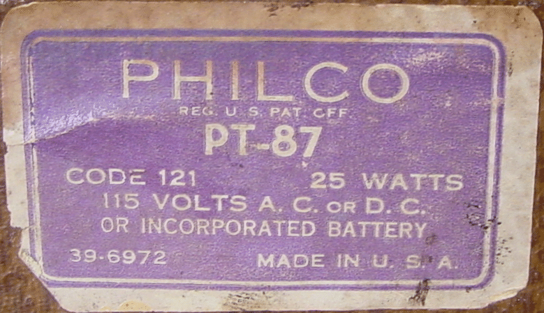 PT-87 Sticker on base of radio